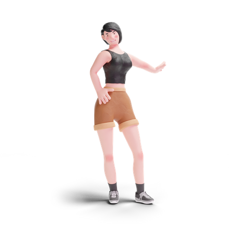Garota de cabelos curtos em pé posando  3D Icon