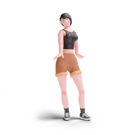 Garota de cabelos curtos em pé posando  3D Icon