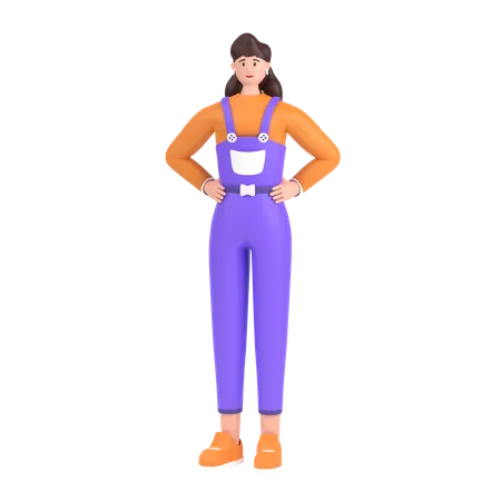 Menina segurando as mãos na pose da cintura  3D Illustration