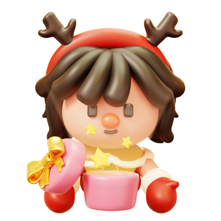Garota de Natal abrindo uma caixa de presente  3D Icon