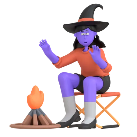 Garota do dia das bruxas contando história de fantasma  3D Illustration