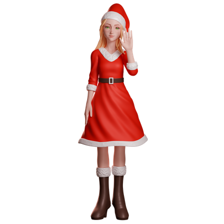 Garota do Papai Noel acenando com a mão direita  3D Icon