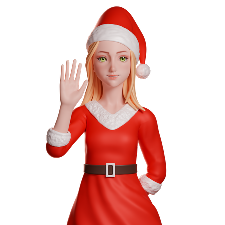 Garota do Papai Noel acenando com a mão esquerda  3D Icon