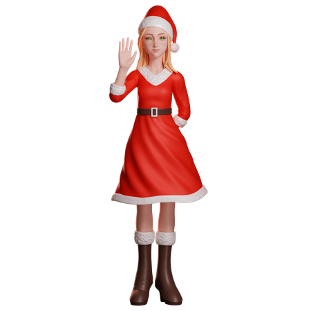 Garota do Papai Noel acenando com a mão esquerda  3D Icon