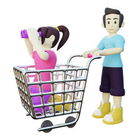 Garota e seu namorado fazendo compras  3D Illustration