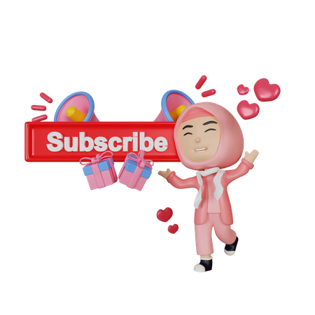 Garota em pé com botão de inscrição  3D Icon