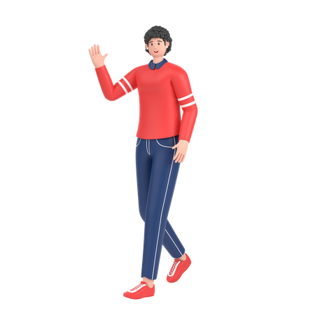 Garota em pose andando e acenando com a mão, diga olá  3D Icon
