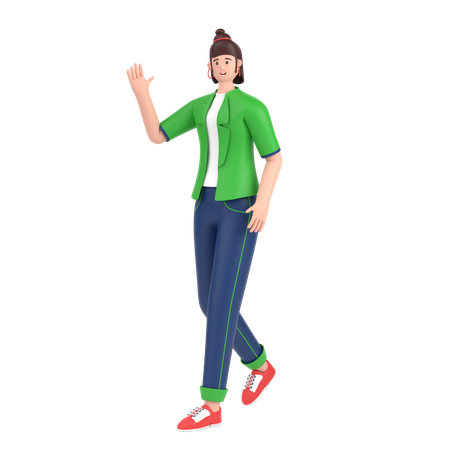 Garota em pose andando e acenando com a mão, diga olá  3D Icon
