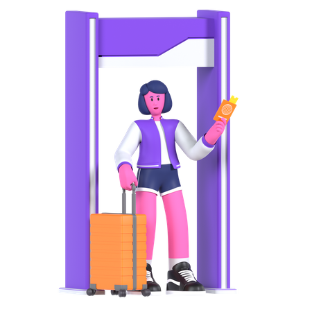 Garota entrando no portão de segurança  3D Icon