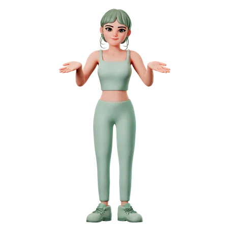 Garota esportiva mostrando pose de encolher  3D Illustration