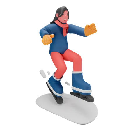 Garota de esqui no gelo  3D Illustration