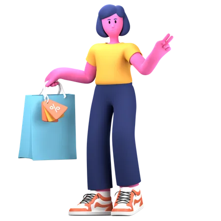Garota fazendo compras  3D Illustration