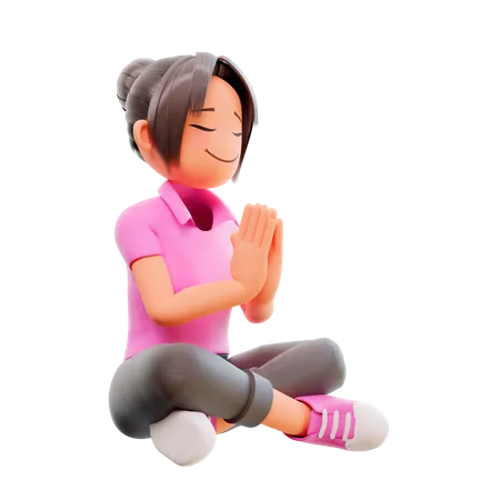 Garota fazendo meditação  3D Illustration