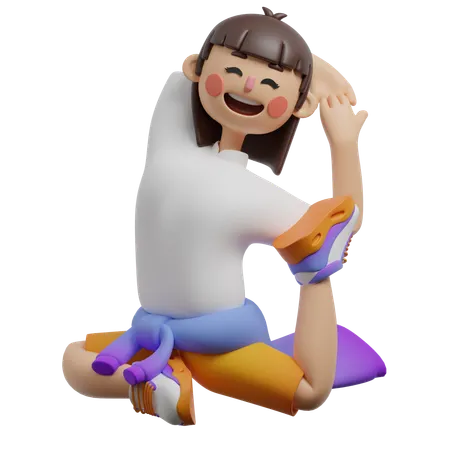 Garota fazendo pose de pombo com uma perna só  3D Illustration