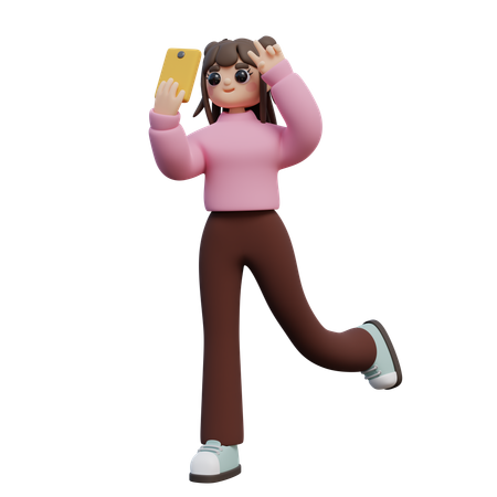 Garota fazendo selfie com smartphone  3D Illustration