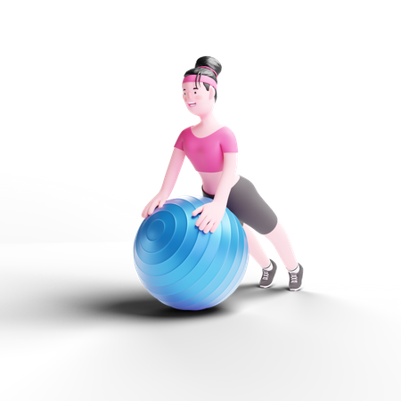 Garota fazendo treino com bola de ginástica  3D Illustration