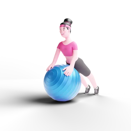Garota fazendo treino com bola de ginástica  3D Illustration