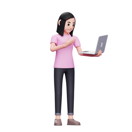 Garota fazendo videochamada com laptop  3D Icon