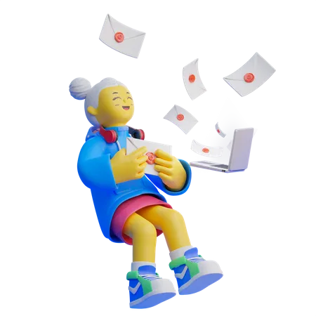 Garota feliz recebendo e-mail  3D Illustration