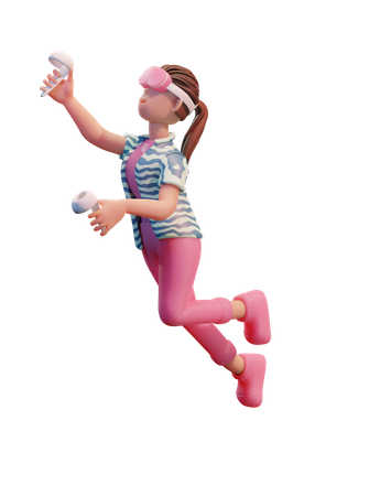 Garota flutuando no ar com VR  3D Illustration