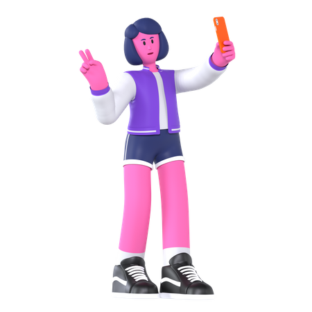 Garota gravando selfie vlog no celular  3D Icon