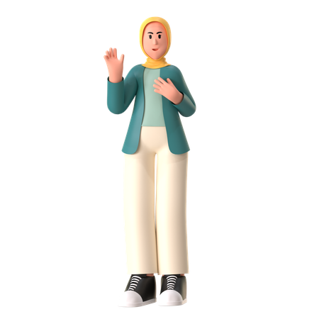 Garota Hijab diga olá  3D Icon