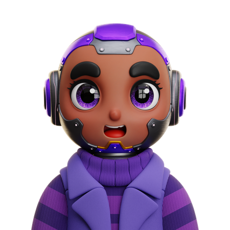 Garota humanóide com colete roxo  3D Icon