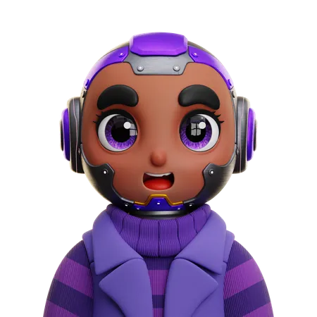 Garota humanóide com colete roxo  3D Icon