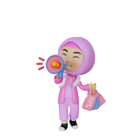 Garota islâmica fazendo promoção de venda  3D Illustration