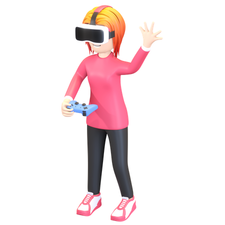 Garota jogando jogo virtual  3D Illustration