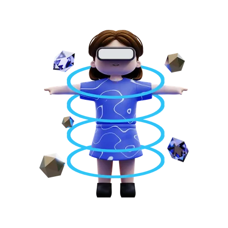 Menina meta mundo experiência  3D Illustration