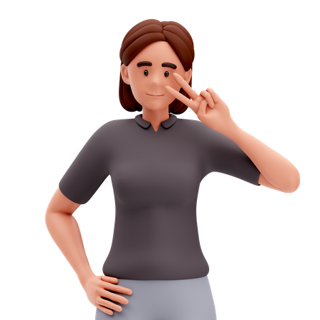 Garota mostra suspiro de paz com a mão direita  3D Icon
