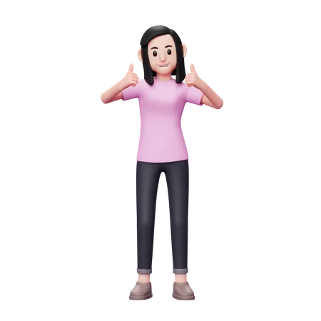 Garota Mostrando Dois Polegares Para Cima Agradece Bom Trabalho Ilustracao De Personagem De Renderizacao 3 D 3D Illustration