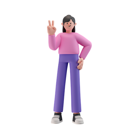 Garota mostrando sinal de vitória  3D Icon