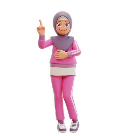 Garota muçulmana apontando para cima  3D Illustration