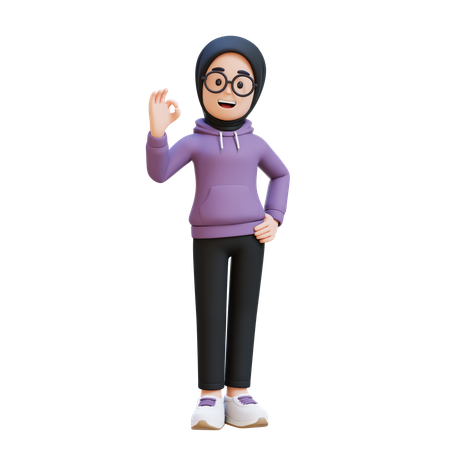 Menina muçulmana dando sinal de ok  3D Icon