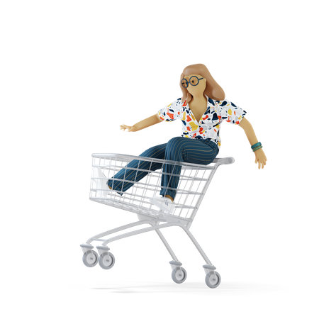 Garota no carrinho de compras  3D Illustration