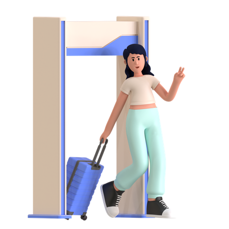 Garota no portão de segurança do aeroporto  3D Icon