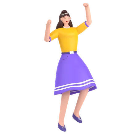 Garota pulando e comemora o sucesso  3D Illustration