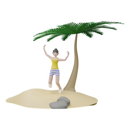 Garota relaxando na praia  3D Illustration