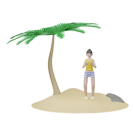 Praia De Personagem Feminina De Verao 3D Illustration
