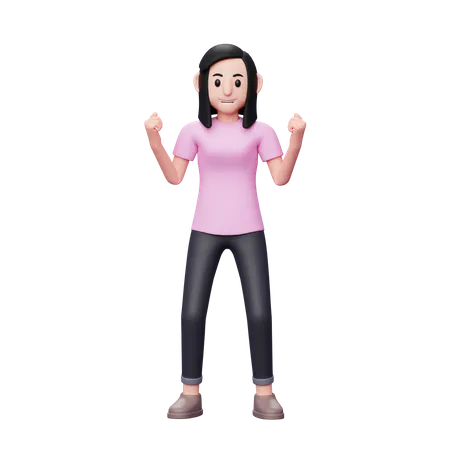 Garota Feliz E Animada Fazendo Gesto De Vencedor Com Os Bracos Levantados Pose De Celebracao De Sucesso Com Cores Da Moda 2022 Ilustracao De Personagem Feminina 3 D 3D Illustration