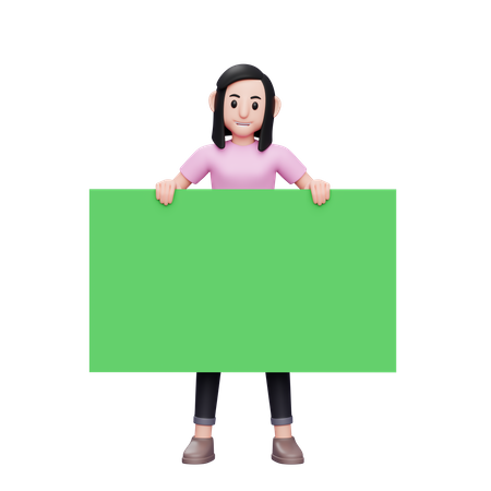 Garota segurando uma bandeira verde  3D Icon