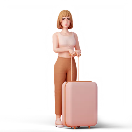 Garota segurando a mala de viagem e pronta para a aventura  3D Illustration