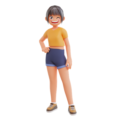 Menina fazendo pose em pé  3D Illustration
