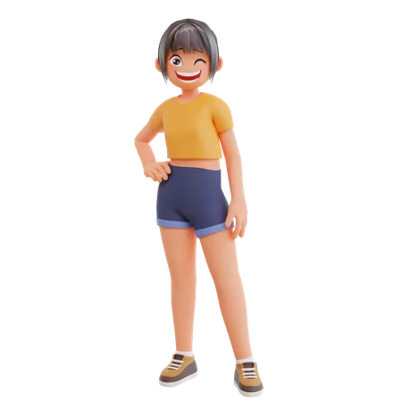 Menina fazendo pose em pé  3D Illustration