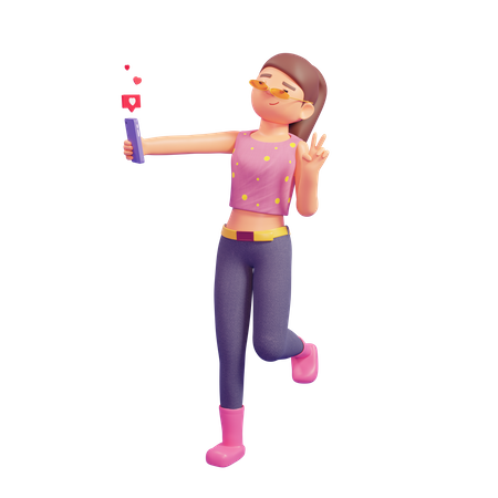 Garota tirando selfie  3D Illustration