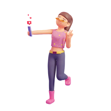 Garota tirando selfie  3D Illustration