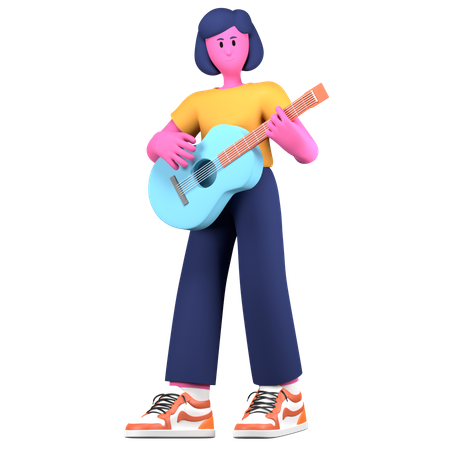 Menina tocando violão  3D Illustration