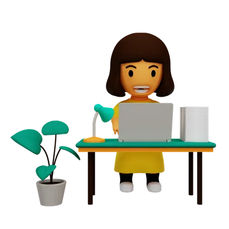 Garota trabalhando no escritório  3D Illustration